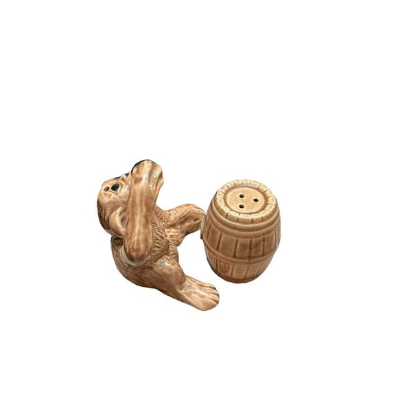 Vintage Drinking Chimp and Whiskey Barrel Salt and Pepper Shaker Set Ceramic - Picture 5 of 7